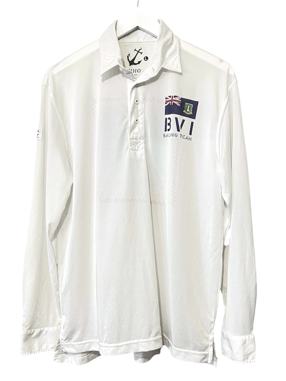 HIHO BVI Sailing Team UPF50 R3 Long Sleeve Polo Shirt, White, Mens Size Large